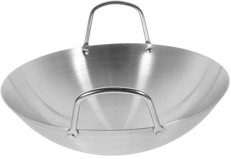 GALPADA Wok De Acero Inoxidable Doble Mango 26 Cm, Olla De Cocina De Fondo Redondo, Conducción Rápida De Calor, Uso Doméstico y Profesional