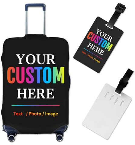 Personalisierte Kofferhüllen für Gepäck, Personalisierter Reisekoffer Abdeckung mit Foto Text Logo Gepäckschutz Individuell Anpassbar Elastisch Waschbar Kratzfest Kofferabdeckung Gepäckabdeckungen
