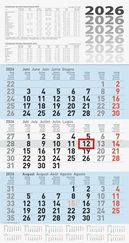BRUNNEN Calendario 3 mesi 2026 | blu, 300 × 560 mm