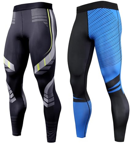 OEBLD Compression Pants Men UV Blocking Running Tights 1 or 2 Pack Gym Yoga Leggings for Athletic Workout