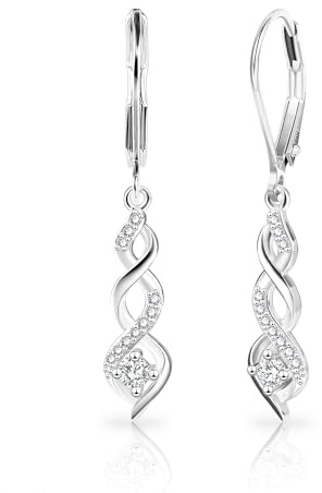 Långa örhängen silver dam, hängande örhängen infinity med gnistrande zirkon, hängande silver – örhängen sterlingsilver för kvinnor – äkta silverhänge presentidé flickvän mamma.
