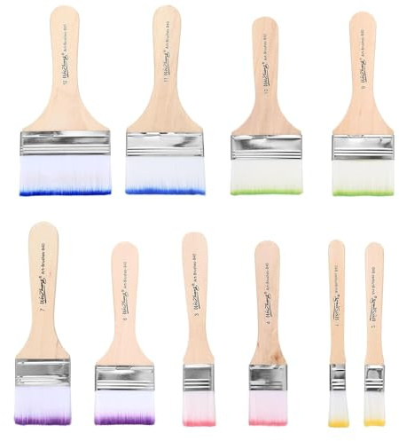 ZhouWei 12 st set akrylmålningsborstar, målarborstar i nylon konst platt borste med trähandtag och syntetiska borst, för oljebaserad akrylmålning gouache och akvarell
