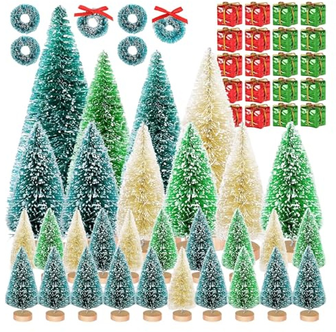 Erconsso Artificial Mini Christmas Trees Set, Miniature Sisal Frosted Christmas Trees Bottle Brush Tree Small Centerpiece Ornamentsfor Crafts Home Table Top Fireplace Decoration