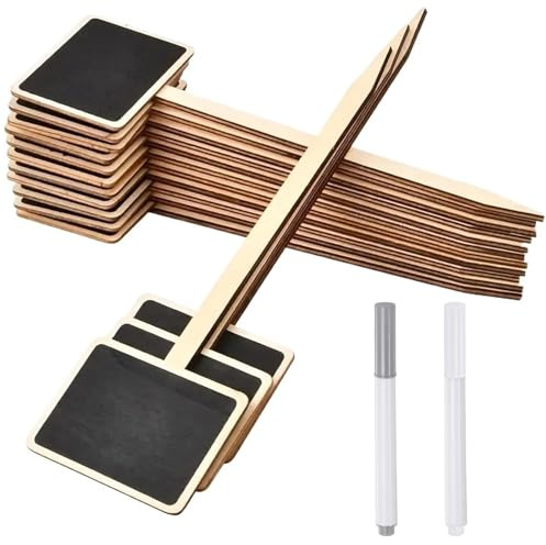 JYSNOW 20 Piezas Etiquetas Plantas, Marcadores de Plantas de Madera en Forma de T, Impermeable Marcadores de Jardín con 2 Bolígrafos, para Semillas Flores Verduras (Estilo 1)