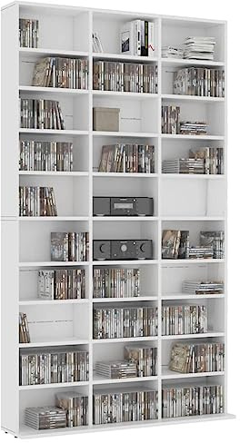 Tomostar Étagère Rangement CD/DVD, Meuble de Rangement CD et DVD Armoire à CD Étagère Bibliothèque Blanc 102x16x177,5 cm Bois d'ingénierie