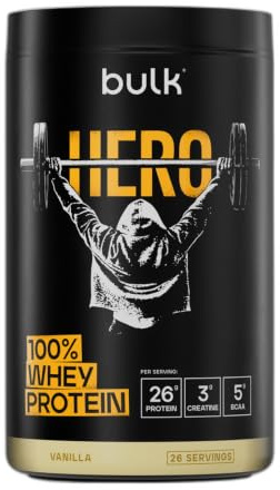 Bulk Hero 100% Whey Protéine en Poudre, Vanille, 910g | 26g Protéine + 3g Créatine, 5g BCAA, Faible en Sucre, Absorption Rapide, Isolat, Hydrolysat & Concentré
