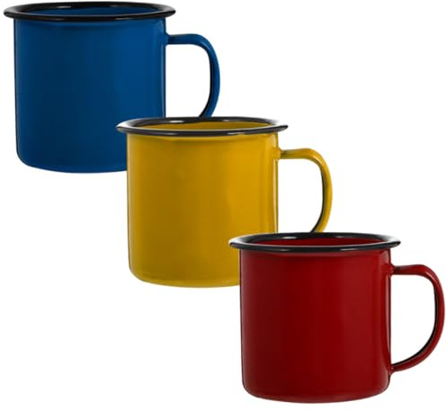 Toyvian 3 Pezzi Tazze Vintage in Smalto, Tazze Estetiche da Casa Bordo Liscio e Manico Comodo, Stile Semplice per Caffè e Tè