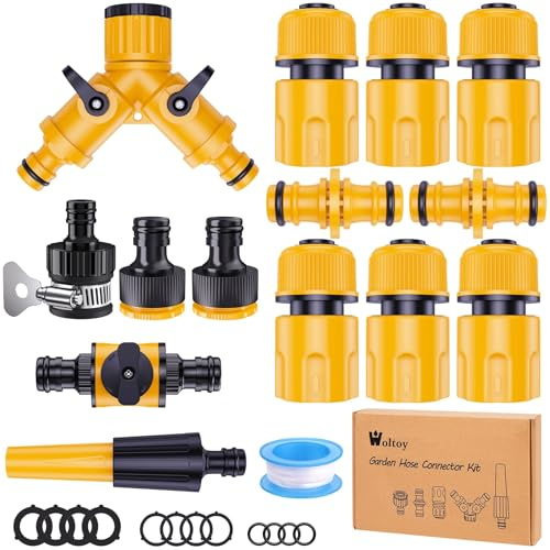 15 Stück Schlauchverbinder Set, Gartenschlauch Anschluss Verbindungsstück Schnellverbindung Leckfrei, Für Gardena Kupplung 1/2 Zoll, Schlauch Kupplung für Garten und Haus Wasserhahn, Gelb