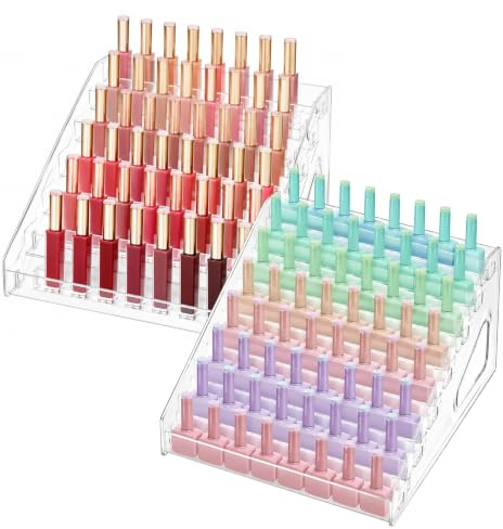 CAIYUANGUANGJIN 2 Pack 7 Tier Acrylic Nail Polish Stand, Clear Nail Polish Organiser, Varnish Stand Display Rack For Essential Oil Perfume Lipstick Paint Eyeglasses (31×30×18.5cm)