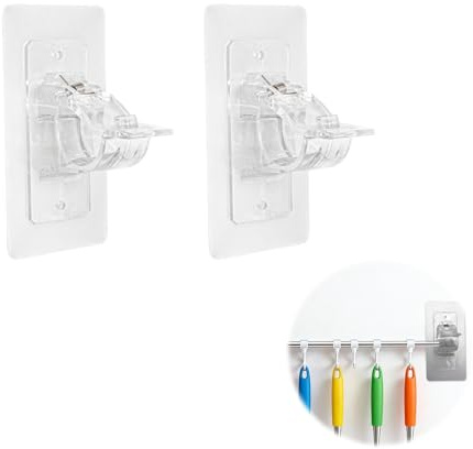Support de Tringle à Rideaux sans Percage, Accroche Rideau Auto Adhesive Grande Taille, Support Tringle Rideaux Sans Clous, Fixation Rideau Autocollante pour Salle de Bain Salon, Transparent 2 Pièces