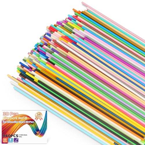 340 Stück 3D Stift Filament Nachfüllpackung für 3doodler Start 3Dpen | 34 Farben 2,5 mm PCL Niedrige Drucktemperatur