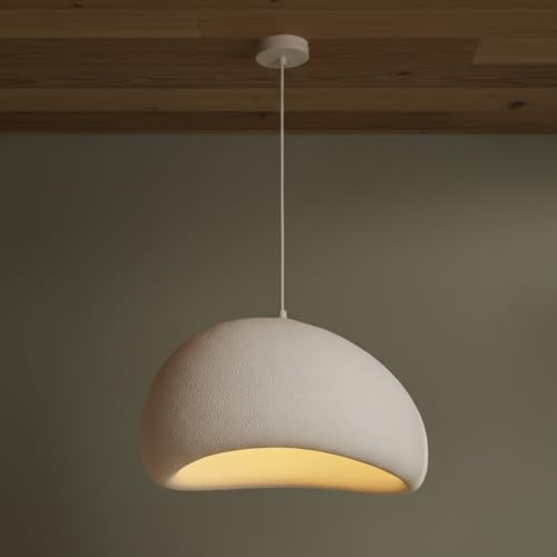 BARCELONA LED Lámpara Colgante Wabi Sabi Grande 30cm Blanca Estilo Japonés Moderno Acabado Piedra en Resina Luz de Techo Estilo Industrial y Clásico E27 para Salón Cocina