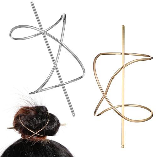 COLLBATH 2pcs Metal Hair Pin Stick Vintage Slip Bun Maker Hair Clip for Women Unique Design Bun Accessories for Daily Use