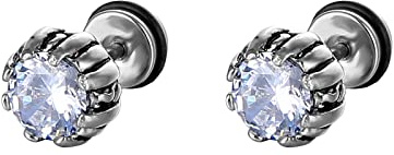 Herrörhängen Stud, Örhängen Piercing Kirurgiskt stål Modesmycken med runda Cubic Zirconia