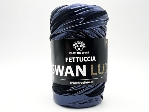 Fili & Filati Fettuccia Swan Lux Seta, 100% Poliestere, Effetto Lucido Metallizzato, 170 gr - 50 mt, per Borse e Pochette all'uncinetto handmade (Blu Night - 57, LUX SETA)