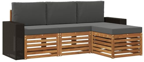 vidaXL Outdoor-Sofagarnitur mit Kissen 4 pcs Natur und Anthrazit, Garten-Sofa, modernes Lounge-Set, entspannende Möbel für Terrasse, ideal zum Chillen