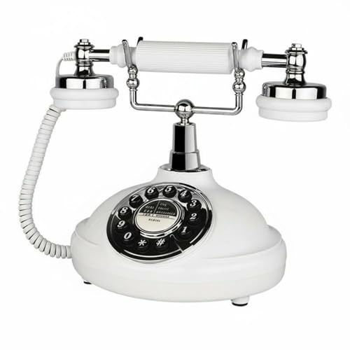 FytStycale Telefono Antico Stile Europeo Campanello Meccanico Telefono Fisso Vintage Cavi Rivestiti in Tessuto per Ufficio, Bianco