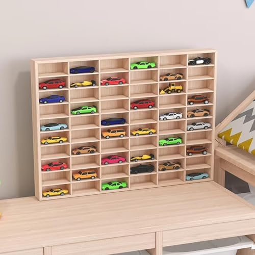 Generisch Wandvitrine für Diecast-Modellautos im Maßstab 1:64, Holzvitrine mit 60 Fächern, staubdichte Vitrine mit UV-Schutz, kompatibel mit Hot Wheels