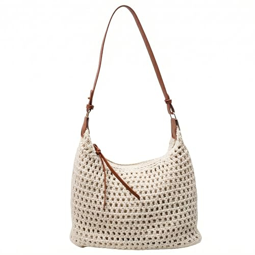 Latemeia Gewebte Tasche, Boho Gewebte Tasche für Frauen, leichte große Kapazität, 3-Wege-Tragetasche, Häkeltasche, Beige, Häkeltaschen für Frauen, Handtaschen