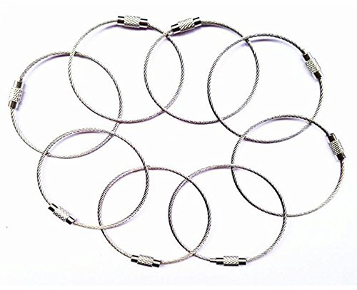 Jinsully 8pcs Stainless Steel Cable Key Ring Keychain with Screw Lock for Outdoor Sports (200mm)