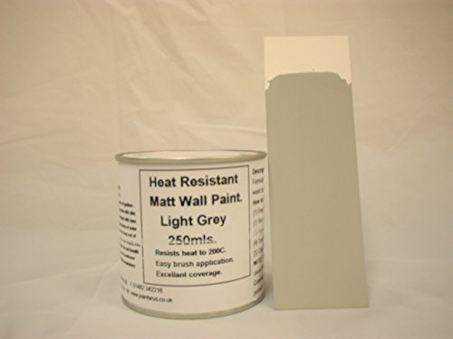 1 x 250ml Matt Light Grey Heat Resistant Wall Paint. Wood Burner Stove Alcove. Brick, Concrete, Plaster, Cement Board, Rendering, Metal, Timber etc.
