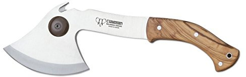 Cudeman Hacha de Monteria 167-L Acero Mova con Hoja de 21 cm. y Mango de Madera de Olivo + Tarjeta Multiusos de Regalo
