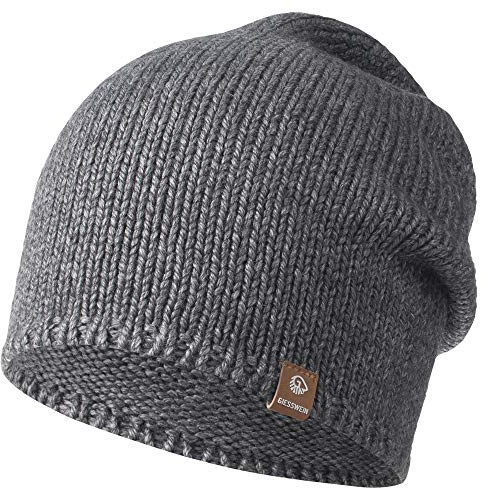 Giesswein Hohloh Mössa – löst stickad mössa för kvinnor och män, lång hängande beanie av merinoull, unisex merinoullsmössa, en storlek, skiffer, En Storlek