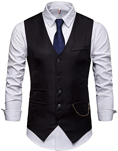 Showu Paisley Gilet Homme sans Manches Slim Fit Ancien Rétro Double Boutonnage Costume Blazers (Noir2, M)