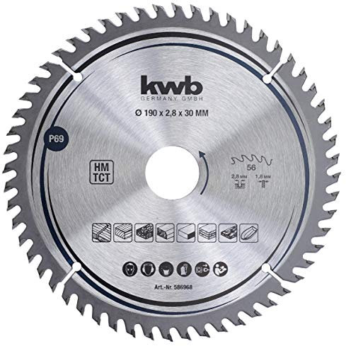 kwb lama per sega circolare 190 x 30 mm, taglio molto fine, adatta per piani di lavoro, legno e pannelli rivestiti