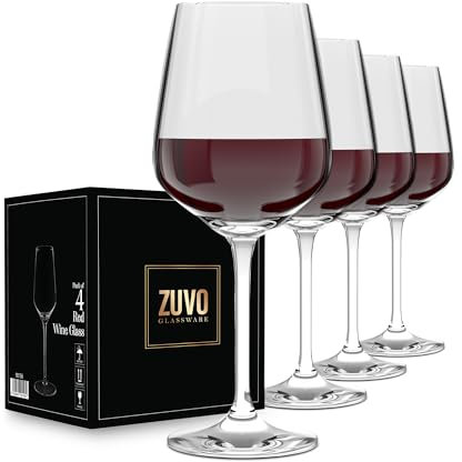 Zuvo Large Red Wine Glasses Set of 4 (500 ml) – Crystal Clear Long-Stem Wine Glasses – Elegant, Dishwasher Safe, Lead-Free