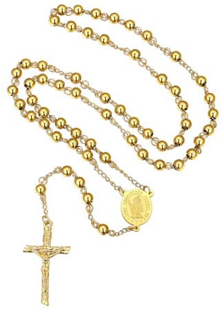 FaithHeart Rosenkranz Kette Damen Herren Kreuzkette Rosenkranzkette Auto Halskette mit Heiliger Christophorus Medaille Edelstahlkette Orthodoxes Kreuz Rosary Necklace Amulett Schmuck