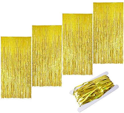 ZHOUA 4 Stück Metallic Tinsel Vorhänge,Lametta Vorhänge Gold,Metallische Glitzervorhang Fringe,Folie Fransen Vorhang Schimmer,Folienfransen Vorhang für Hochzeitsdeko,Geburtstagsparty,Weihnachten Deko