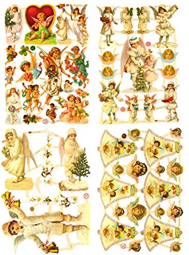 Glanzbilder Weihnachtliche Engel Motiv Set aus 4 verschiedenen Oblaten Papierbögen zum Basteln und Verzieren