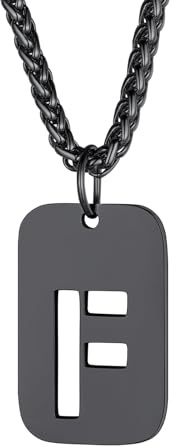 Richsteel Halskette Herren Kette Männer mit Buchstaben A-Z Schwarz Anhänger | Kette Buchstaben 55+5cm Anhänger für Herren Dogtag Namenskette Partnerkette mit Geschenkebox Personalisierbar Gravuren