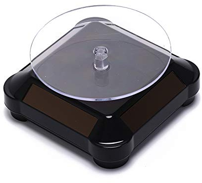 tooloflife Solarbetriebener drehbarer Ständer, rund, schwarz, solarbetrieben/AAA batteriebetrieben, Schaukasten, 2 Formen, 360 Grad, drehbarer Uhren-Handy-Schmuck-Organizer, Display-Ständer, Halterung