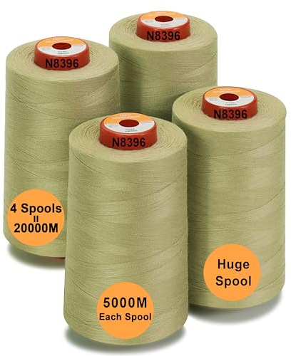 New brothread Sytråd i polyester med 28 alternativ, 4 stora konspolar på 5 000 m vardera, 40S/2 (Tex27) för sömnad, quiltning, bitning, serger och overlock - grön (Kiwi)