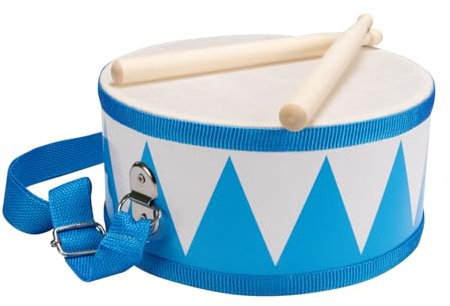 Trommel für Kinder blau-Weiss Musikinstrument aus Holz mit Trageriemen und Sticks D: 20 cm- 3845
