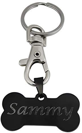 Hanessa Personalisierte Hundemarke mit Gravur schwarz Knochen Edelstahl 15x40 mm | Halsband Anhänger Hund Gravur | Namensschild Hundehalsband personalisiert