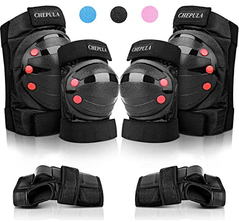 CHEPULA Schoner Inliner Kinder Erwachsene, 6 in 1 Protektoren Set, Verstellbare Knieschoner Ellenbogenschoner Handgelenkschoner, Schützer Schutzausrüstung Schonerset für Skateboard Skate Skiing
