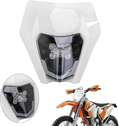 USTPO Motorrad-Scheinwerfer, universal, Scheinwerfer, Verkleidungsmaske, Tagfahrlicht, für die meisten Dirt Bikes, Motocross, EXC, SXF, Enduro, Supermoto, Weiß