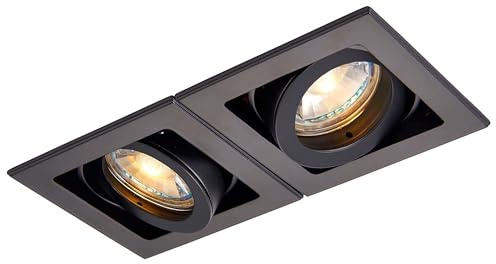 National Lighting Xeno Matt Black Indoor Ceiling Lights - Mains Powered Twin Boxed Downlights - Recessed GU10 Spotlights - Adjustable Tilt GU10 LED Compatible Lamps