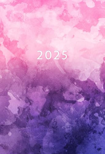 2025: A6 Kalender Mini Planer | 1 Woche auf 2 Seiten | Jan - Dez Wochenplaner | Soft-Cover Aquarell Lila Pink | Kalenderbuch Terminkalender Organizer ... Buchkalender Jahresplaner (German Edition)