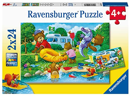 Ravensburger Kinderpuzzle - Familie Bär geht campen - 2x24 Teile Puzzle für Kinder ab 4 Jahren