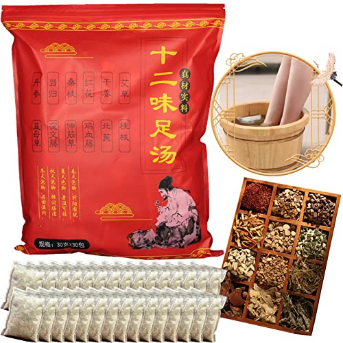 30 Bags Herb Foot Spa Soak, Chinese Herbal Foot Bath Packets for Foot Reflexology Boost Immunity Strengthen Lung Power, 12 Kinds of Herbs, 31 OZ 900g