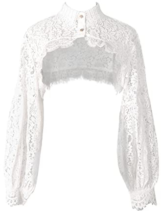 ZARSIO Women Long Sleeve Lace Shrug Bolero Shawl Short Cardigan Fake Collar (White)
