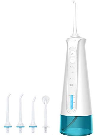 NCRD Irrigatore Orale dentario Portatile con 3 modalità, 6 Consigli for Jet sostituibili, pulitore di Denti Impermeabili Ricaricabili for la casa e Il Viaggio -300ml Serbatoio Staccabile