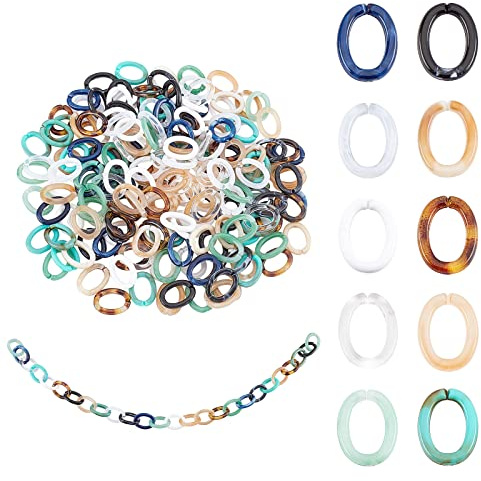PandaHall Acryl-Verbindungsringe, 200pcs 10 Farben Kleine Schnellverbindungsstücke 17x13mm Bunte Ovale Offene Verbindungsringe Für DIY Geldbörse Tasche Brillenkette Taschenkette Jean Kette