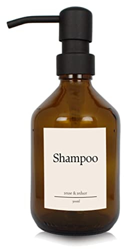 Seifen-Spender braunes Glas 300ml für Shampoo mit schwarzer Edelstahlpumpe reuse & reduce Retro