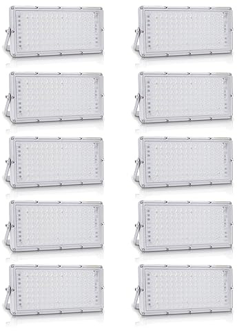 Bellanny 10 Pièces 100W Projecteur LED Extérieur, 10000LM Spot LED Extérieur, Lampe d'atelier LED Super Brillante Blanc Froid 6500K, IP65 Imperméable Eclairage de Sécurité, pour Jardin, Garage…