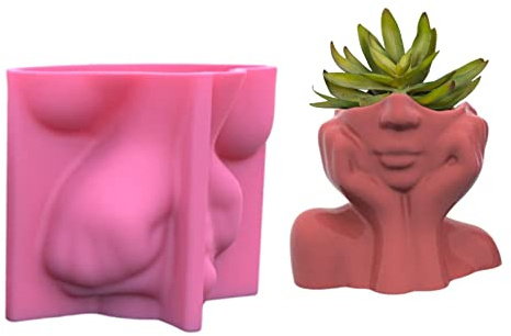 ERZU Stampi in silicone per viso in gesso – stampi per vasi per piante grasse, per piante grasse, per piante grasse, per piante grasse, vasi per piante grasse, vasi in resina unici per interni ed